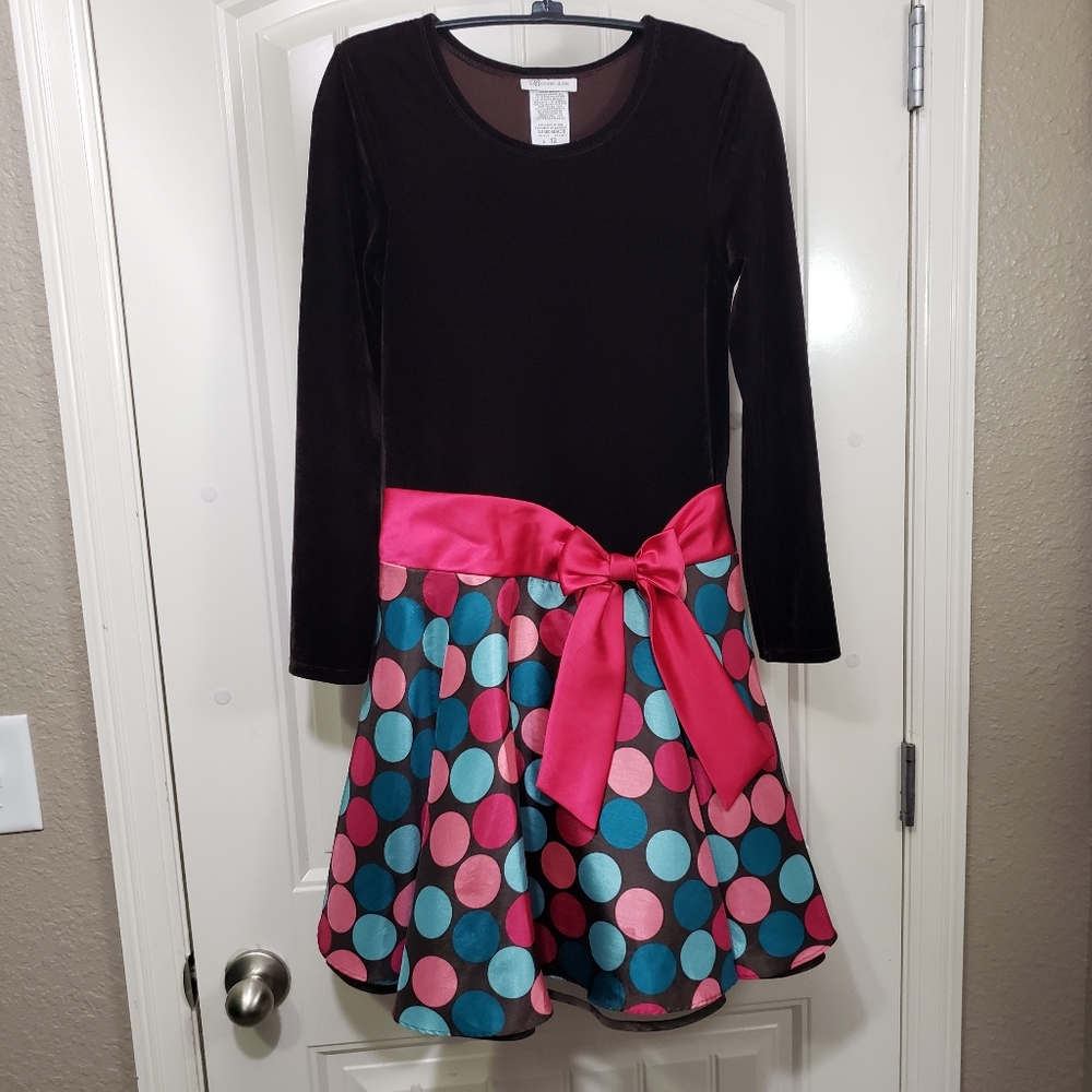 Bonnie Jean Brown Long Sleeve Velvet Party Dress